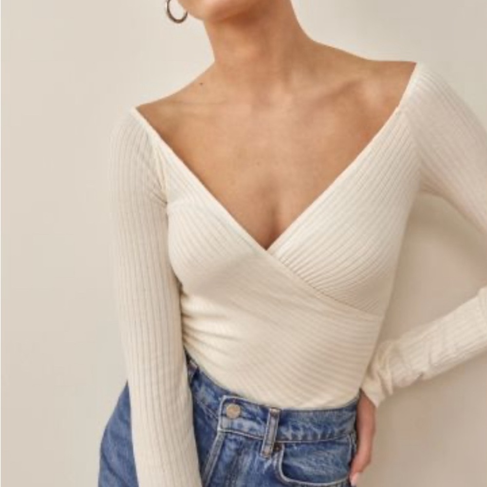 Reformation Minnie Knit Top in Ivory, Size S